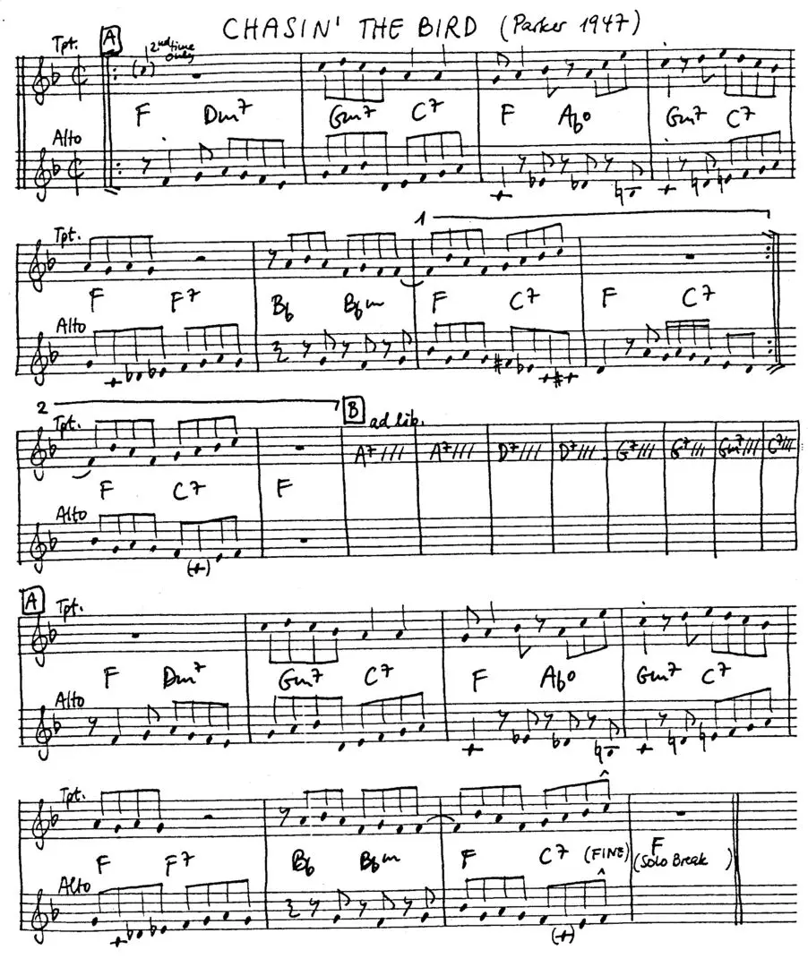 chasin' the bird free jazz leadsheet - Courtesy of the Jungle Jazz Band